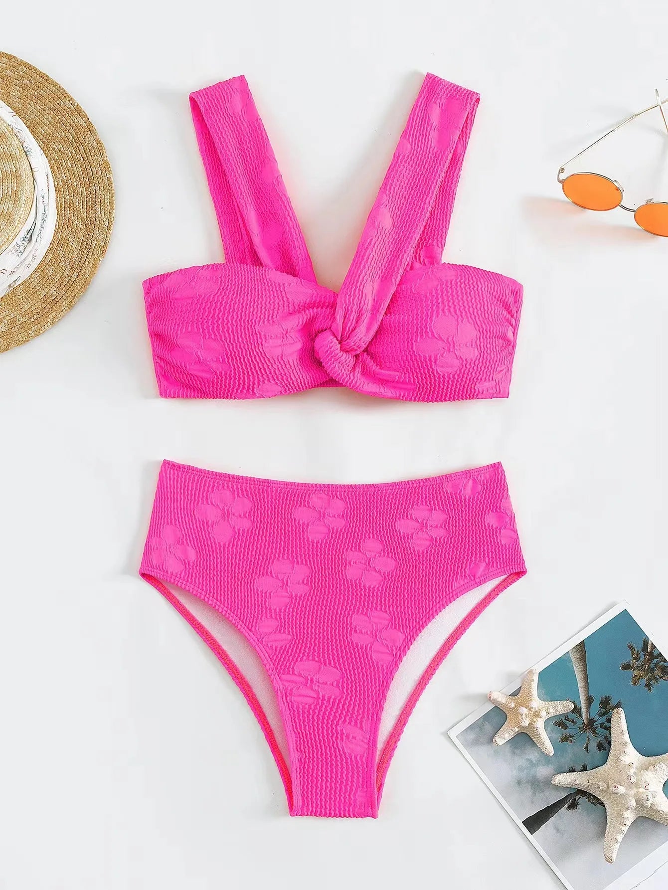 Green 3D Floral Bikini Set