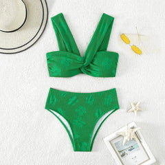 Green 3D Floral Bikini Set
