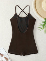 Green Black One Piece Swimsuit Pleate Hollow Out Backless Swimwear Beach Bathing Suit Vacation Monokini