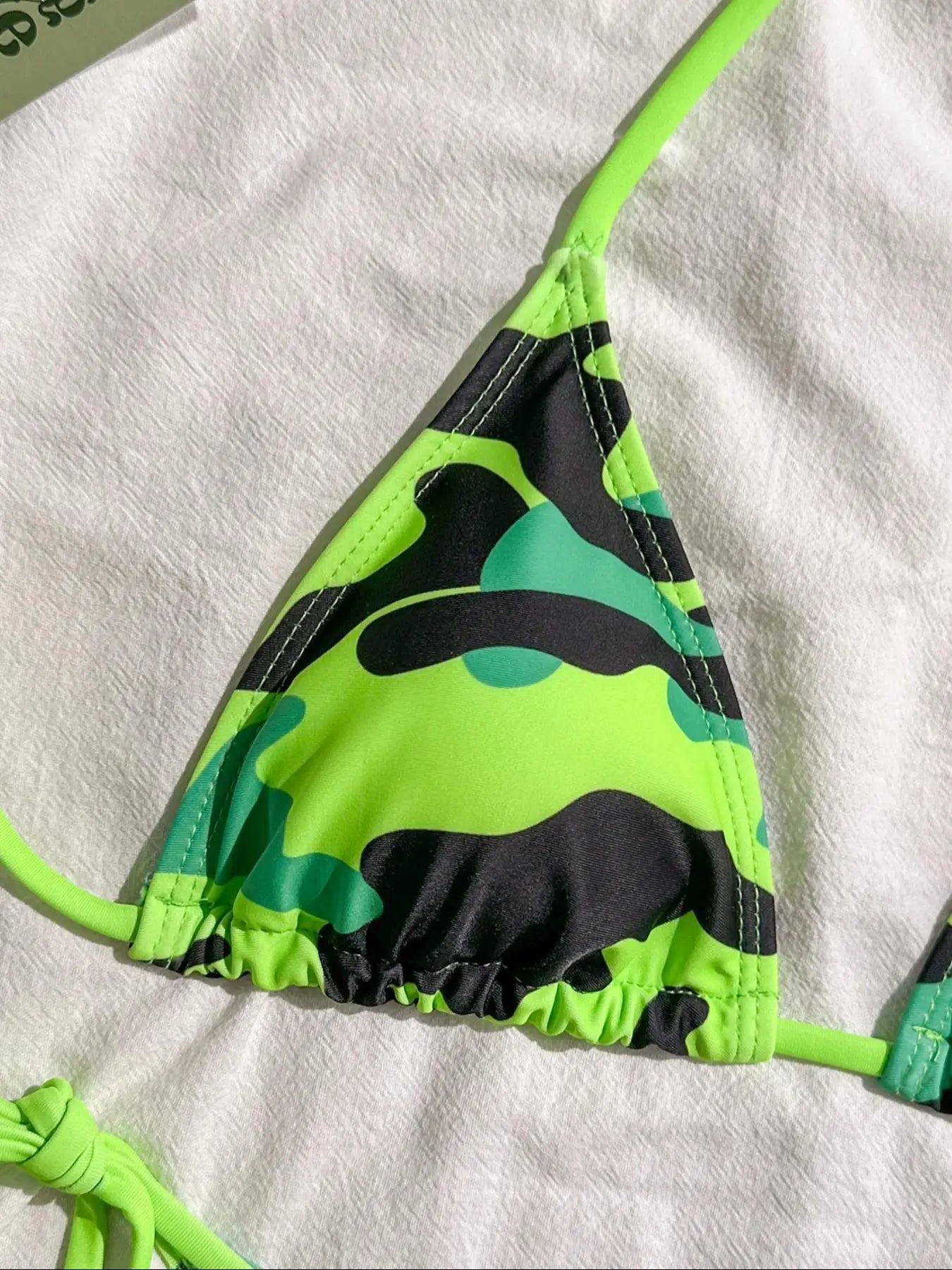 Green Camouflage Print Micro Bikini Halter Push Up Tie Side Thong Swimsuit Brazilian Beach Bathing Suit Swimwear