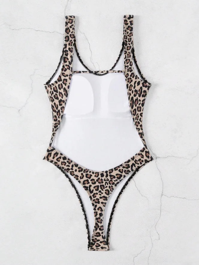 Leopard Print One-piece Backless Swimsuit