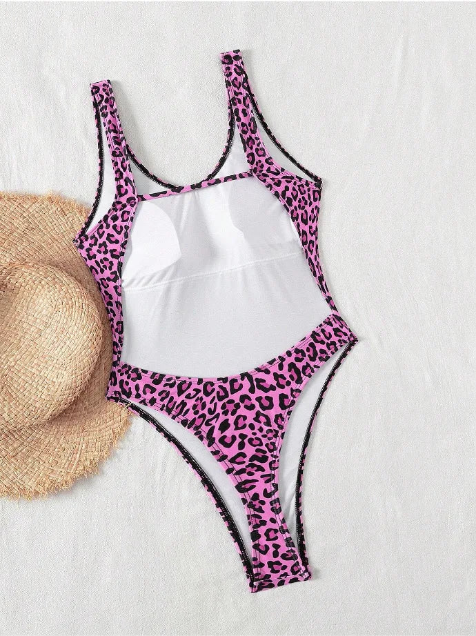 Leopard Print One-piece Backless Swimsuit