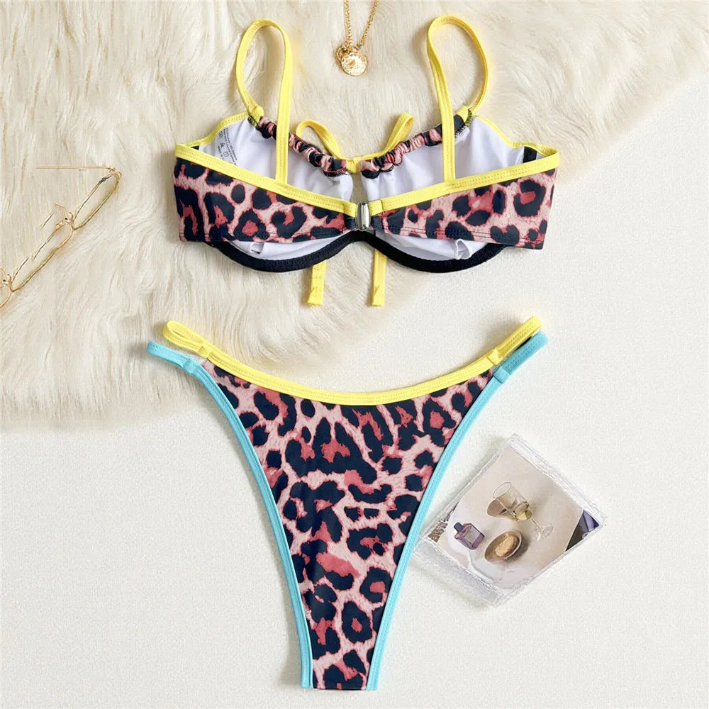 Leopard Print Swimwears Push Up Bikini Triangle Thong Swimsuit Woman String Bathing Suit Brazilian Bikinis Sets