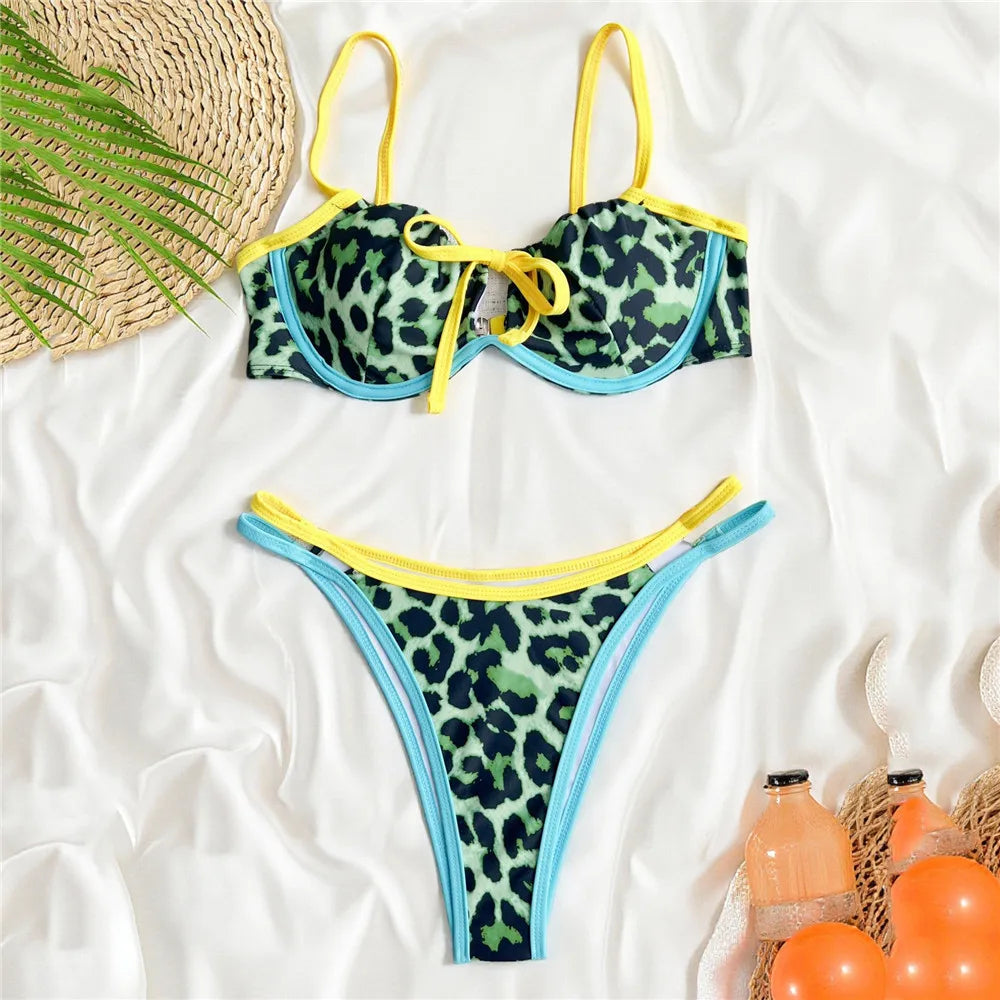 Leopard Print Swimwears Push Up Bikini Triangle Thong Swimsuit Woman String Bathing Suit Brazilian Bikinis Sets