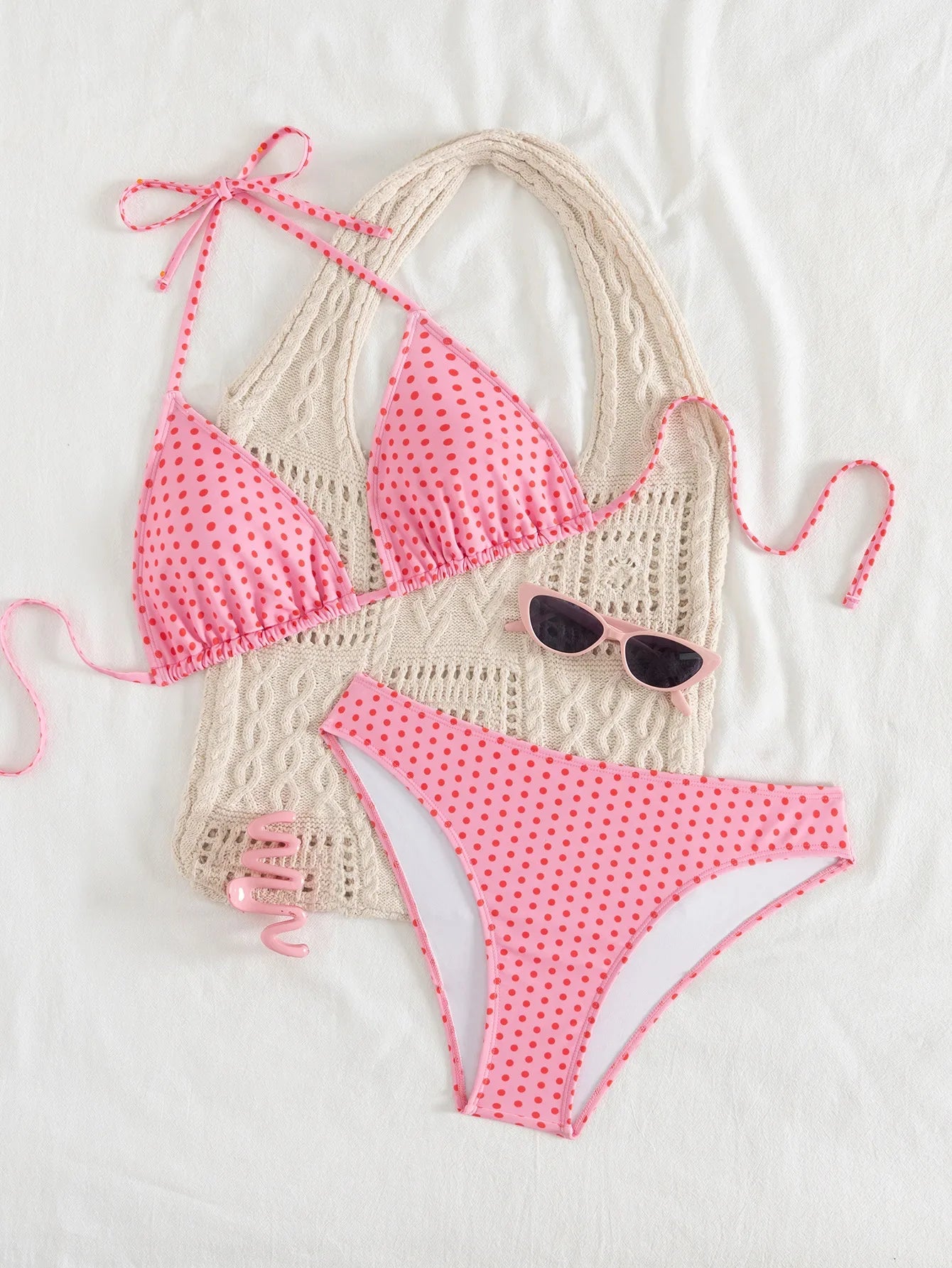 Leopard Print Two Piece Swimsuit Halter Push Up Bra Backless High Waist Bikini Set