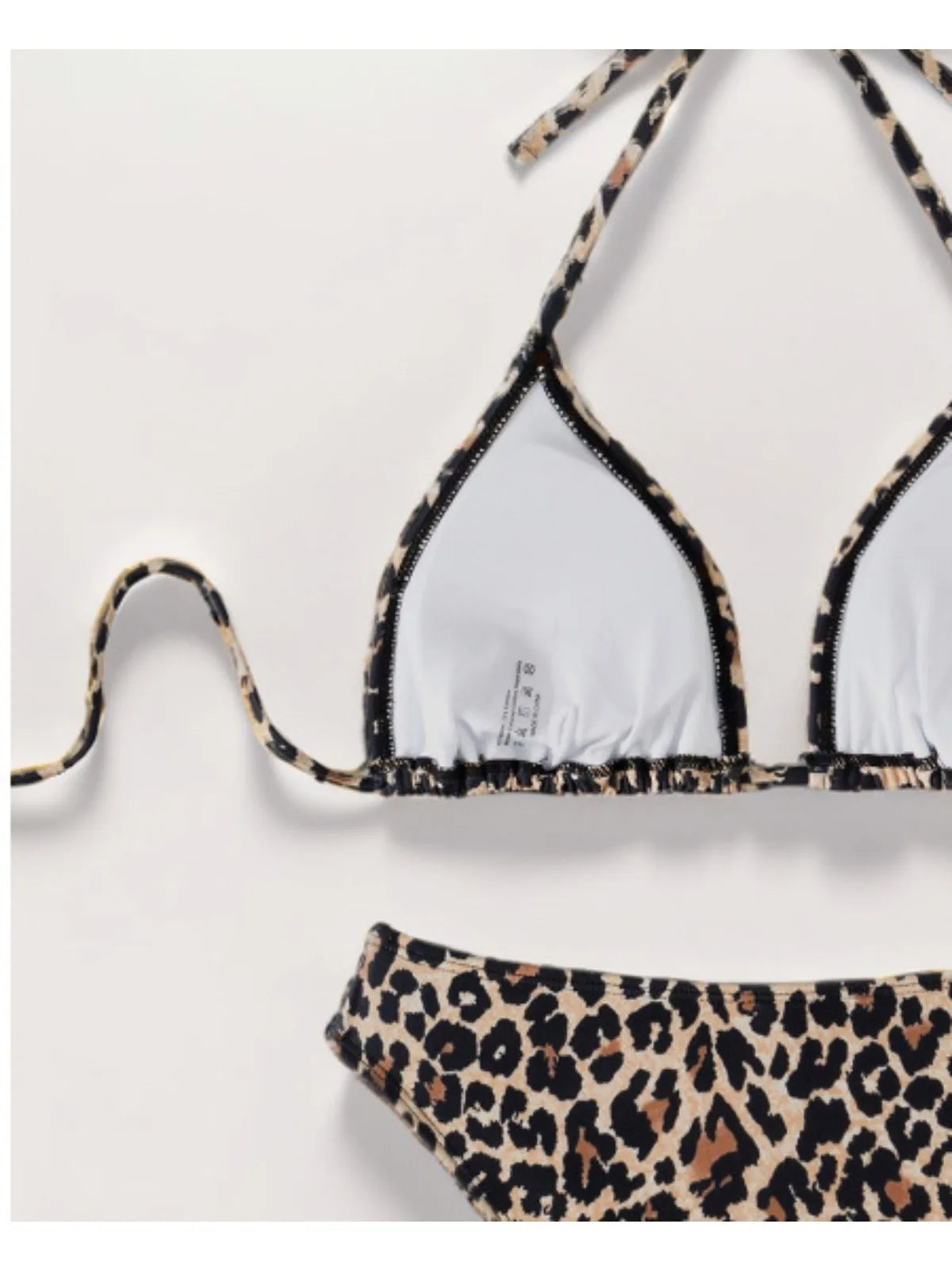 Leopard Print Two Piece Swimsuit Halter Push Up Bra Backless High Waist Bikini Set