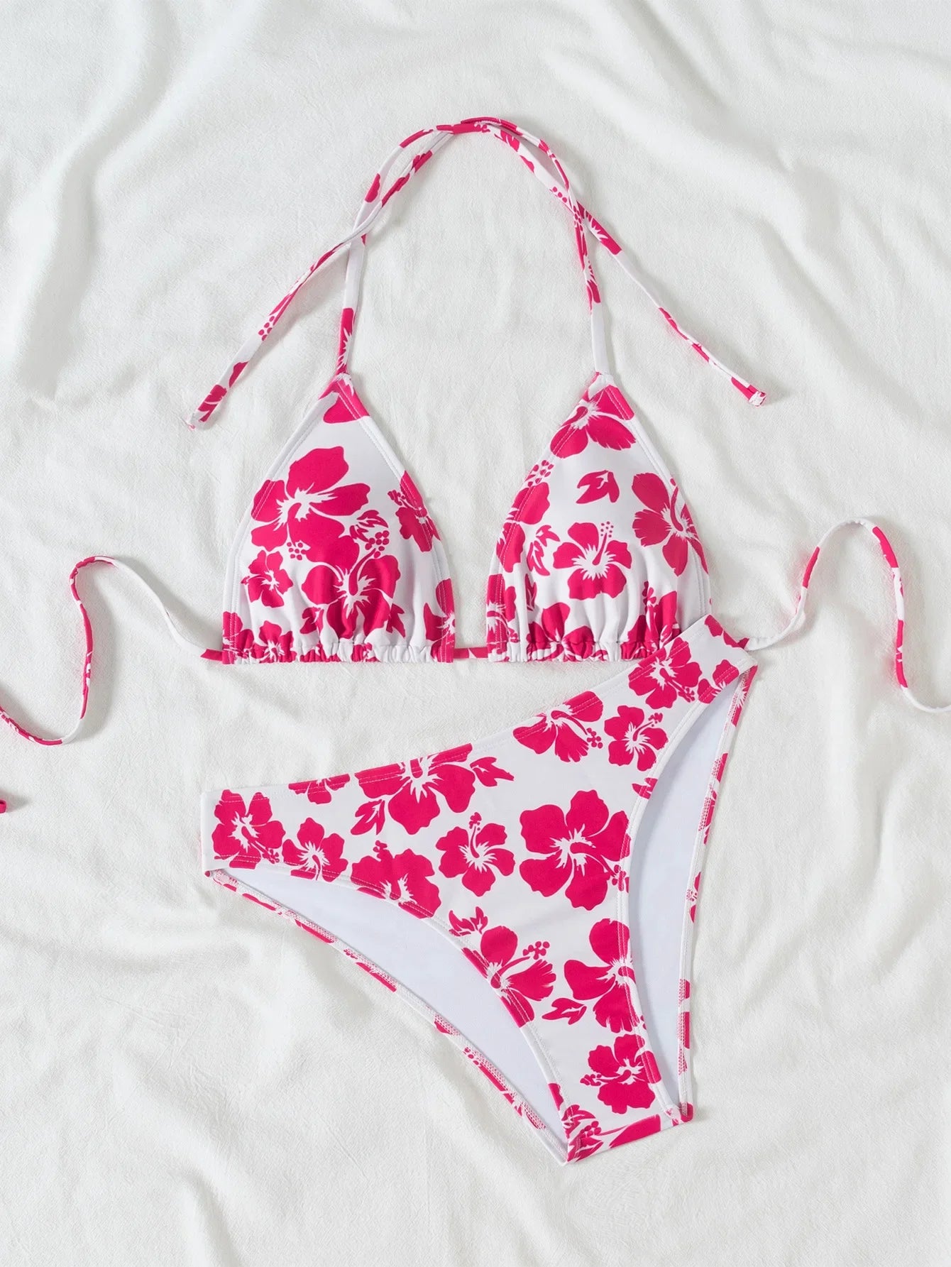 Leopard Print Two Piece Swimsuit Halter Push Up Bra Backless High Waist Bikini Set