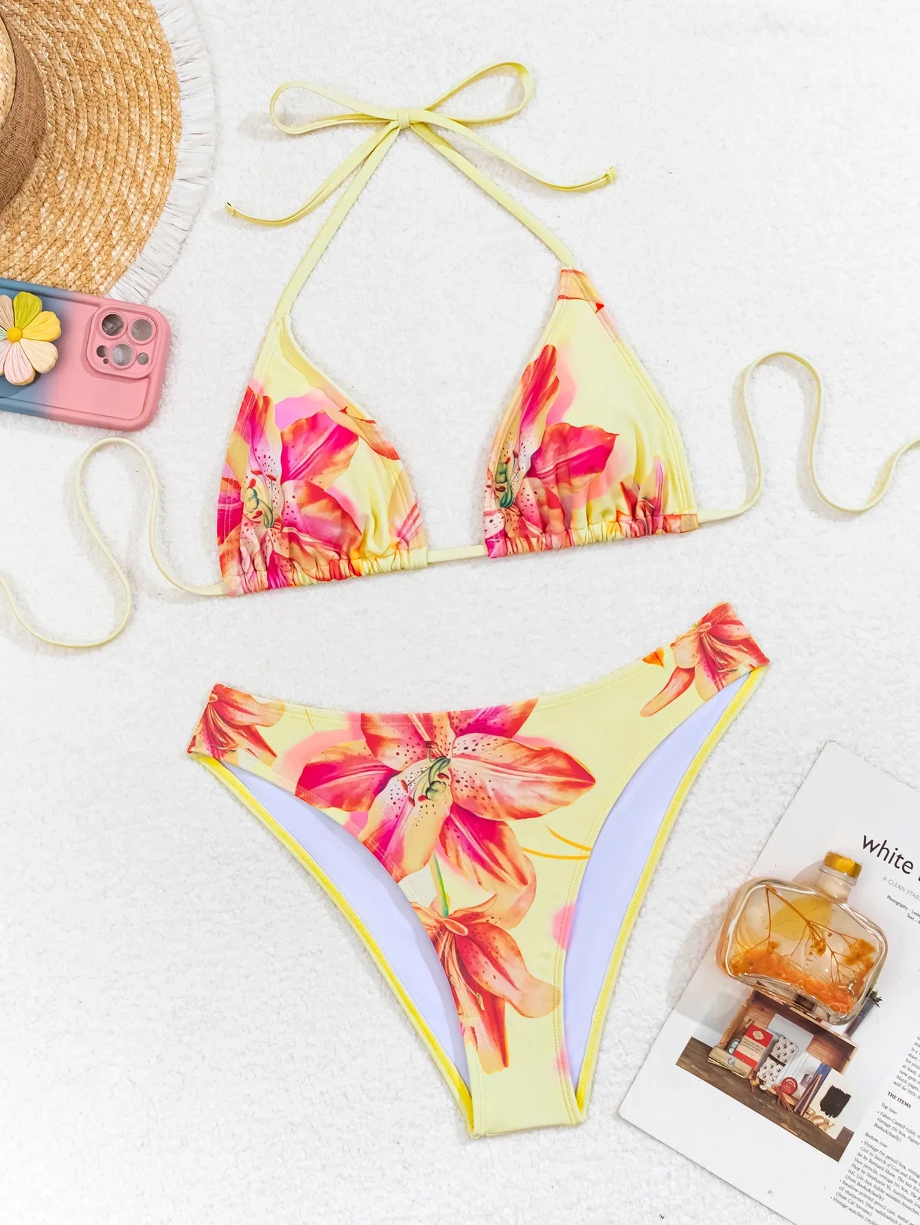 Leopard Print Two Piece Swimsuit Halter Push Up Bra Backless High Waist Bikini Set