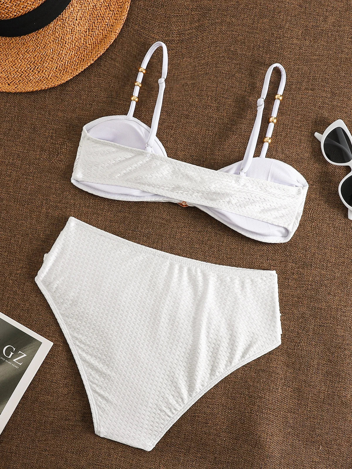 Metal Buckle High Waist Bikini Set