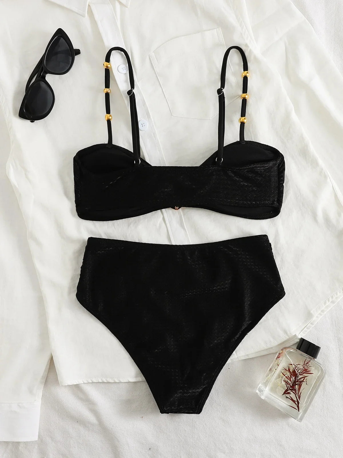 Metal Buckle High Waist Bikini Set