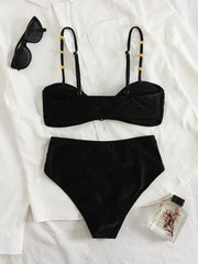 Metal Buckle High Waist Bikini Set
