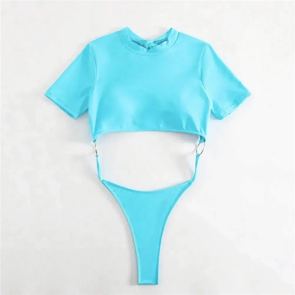 Micro Thong Swimwear One Piece Swimsuits Cut Out Monokini Backless Bathing Suit Blue Bikini Bathers Beach Wear