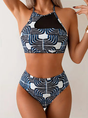 Navy Leaves Print Bikini Set