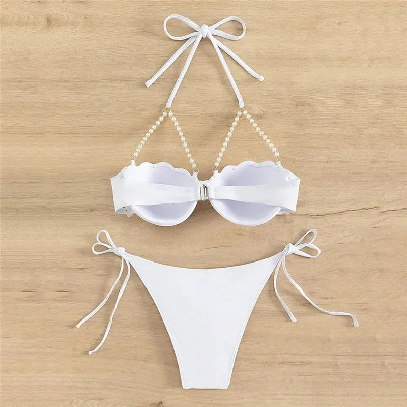 Pearl Shell High Waisted Bikinis Sets