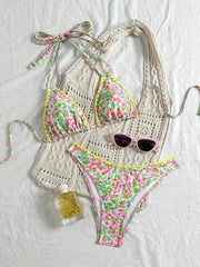 Pink Floral Print Bikini Set