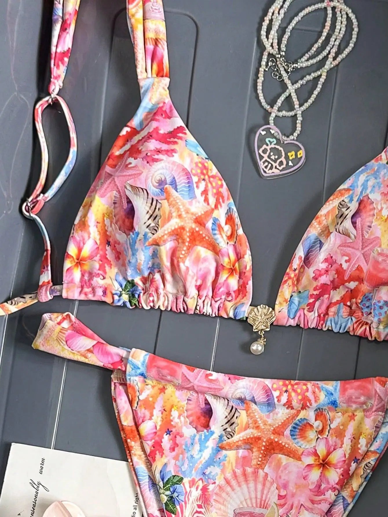 Pink Floral Starfish Print Bikini Set