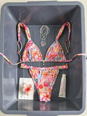 Pink Floral Starfish Print Bikini Set