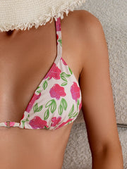 Pink Flower Print Micro Bikini Brazilian Push Up Bandage Back Triangle Swimsuit Bathing Suit Swimwear