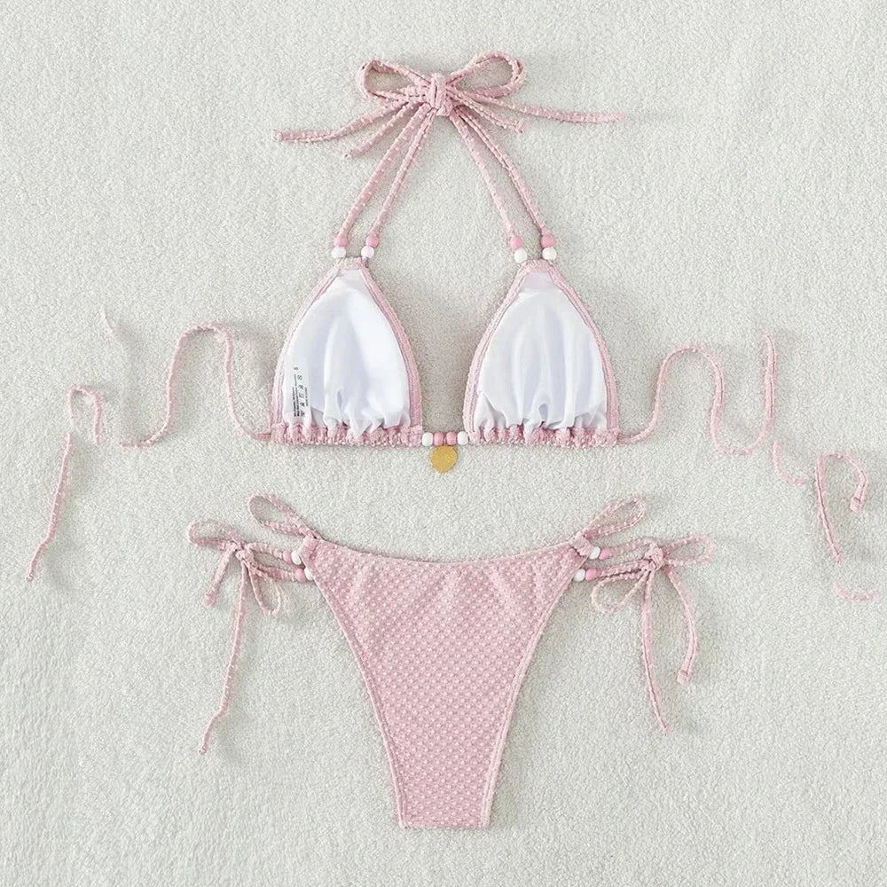 Pink Micro Thong Bikinis Sets