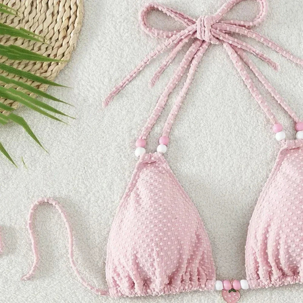 Pink Micro Thong Bikinis Sets