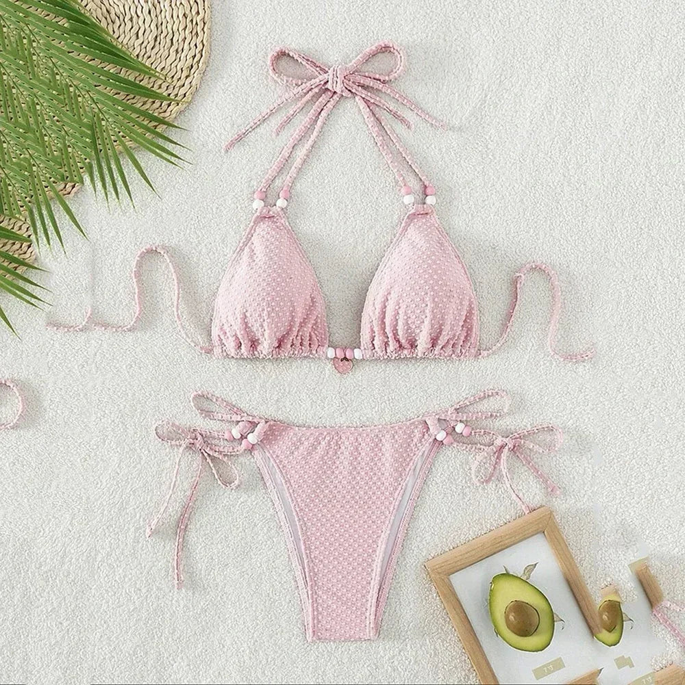 Pink Micro Thong Bikinis Sets