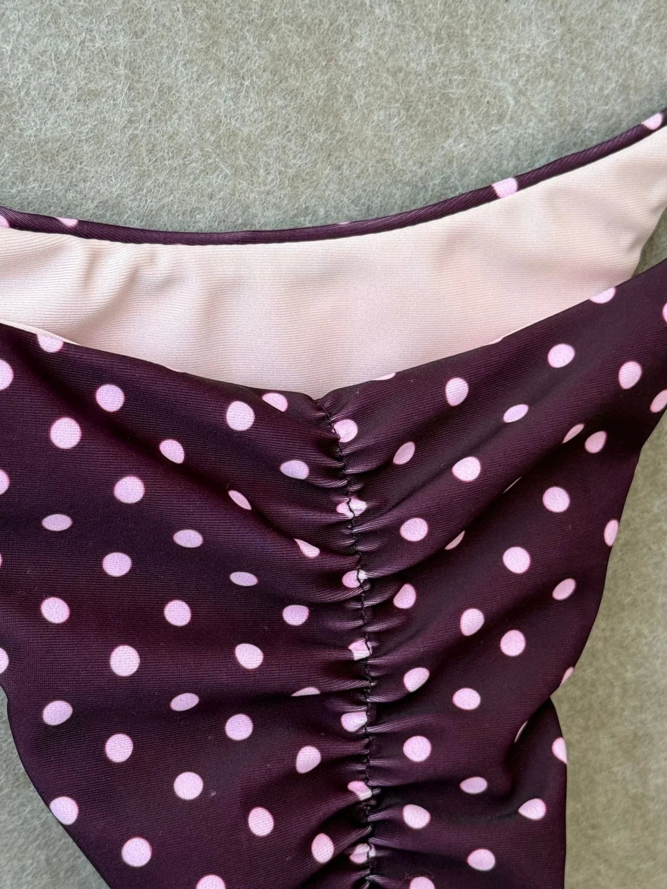 Pink Polka Dot Print Patchwork Micro Bikini Halter Push Up Bra Triangle Swimsuit Bathing Suit Swimwear