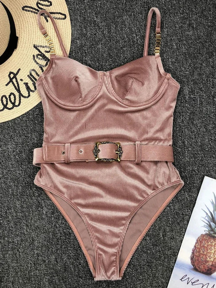 Push Up Underwire Swimwear Solid White Black Padded Buckle One Piece Swimsuit Beach Bathing Suit Bodysuit Monokini