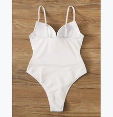 Push Up Underwire Swimwear Solid White Black Padded Buckle One Piece Swimsuit Beach Bathing Suit Bodysuit Monokini