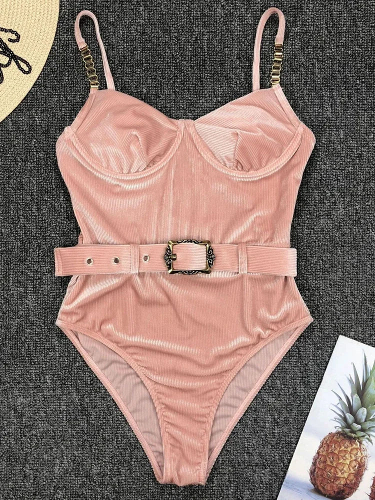 Push Up Underwire Swimwear Solid White Black Padded Buckle One Piece Swimsuit Beach Bathing Suit Bodysuit Monokini