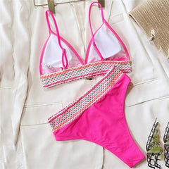 Rose Red High Waisted Bikinis Sets