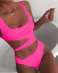 Solid Black One Piece Swimsuit Beach Leopard Push Up Tummy Control Swimwear Cut Out Bathing Suit High Waist Swimwear