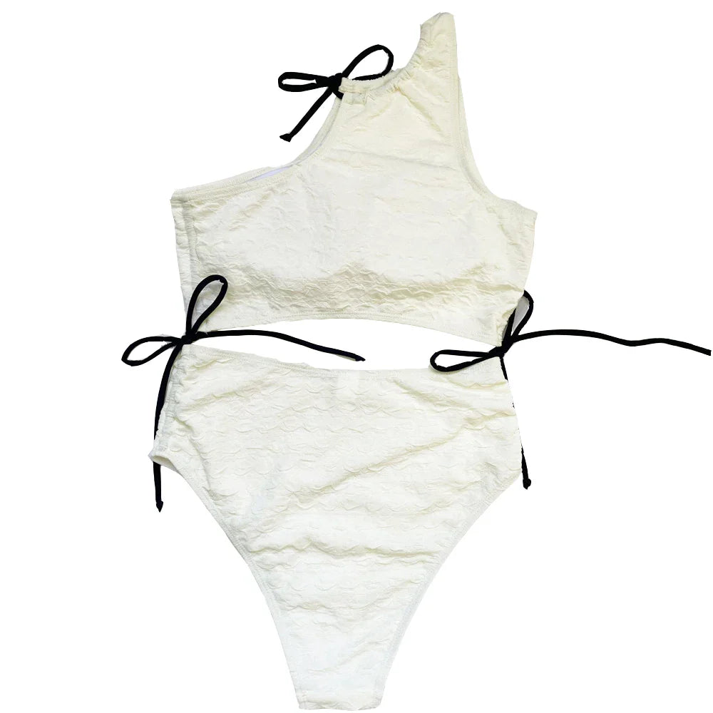 White High Waist Swimwear String Lace Up Bikinis Sets