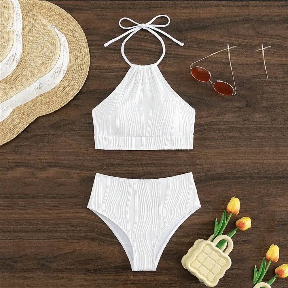 White High Waisted Bikini Set