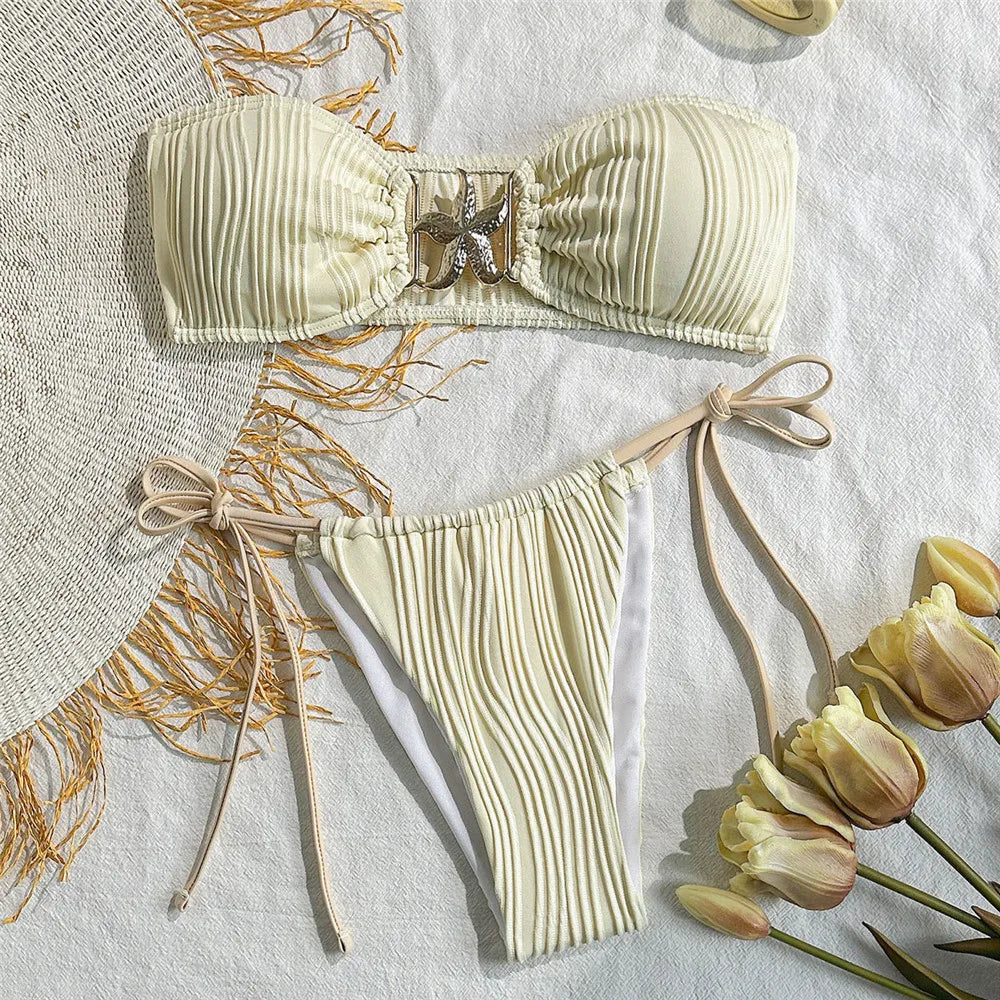 White Micro Thong Bikinis Sets
