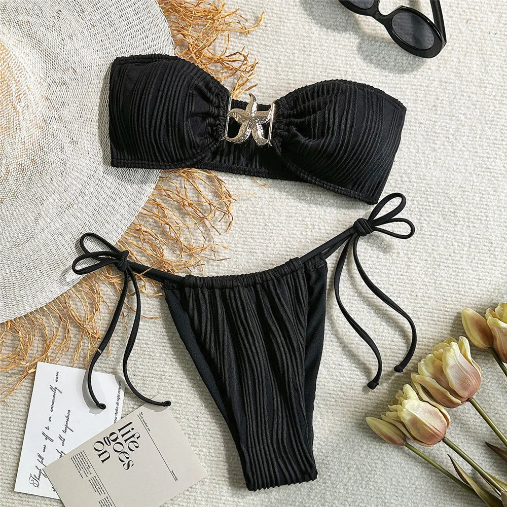 White Micro Thong Bikinis Sets