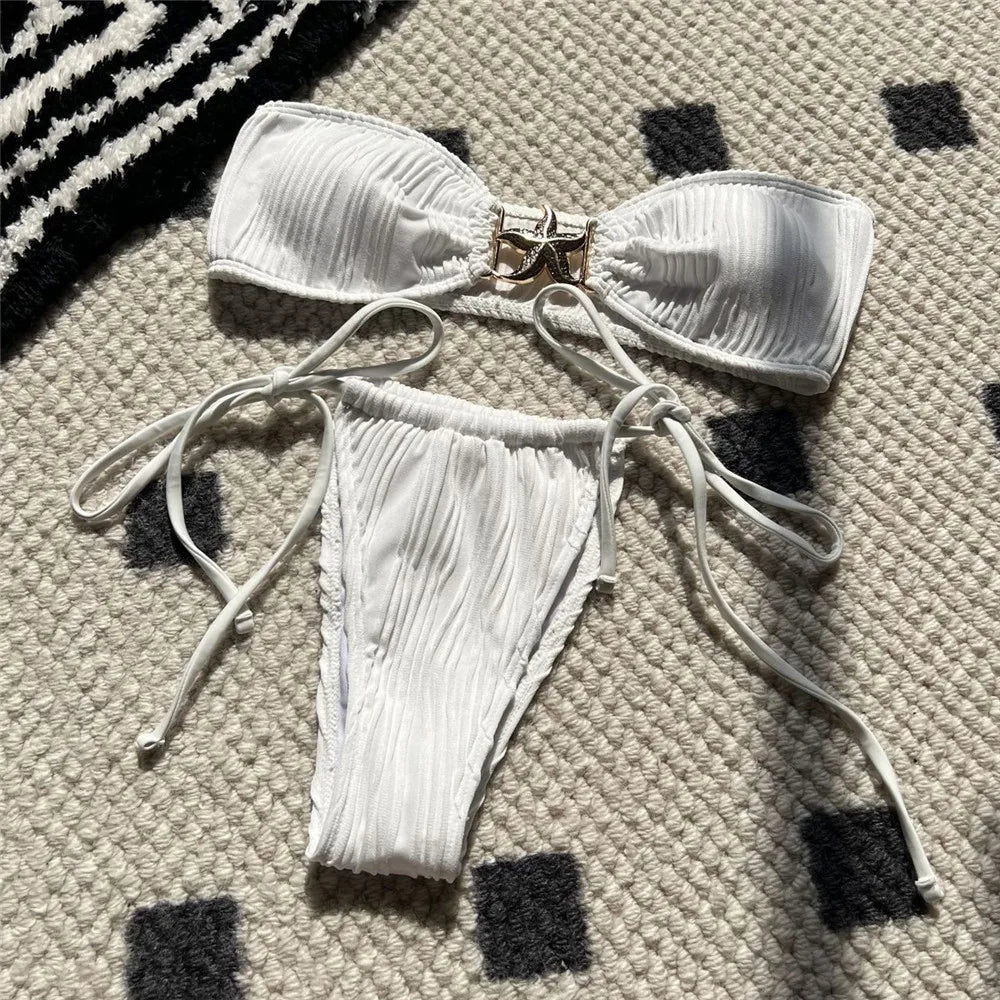 White Micro Thong Bikinis Sets