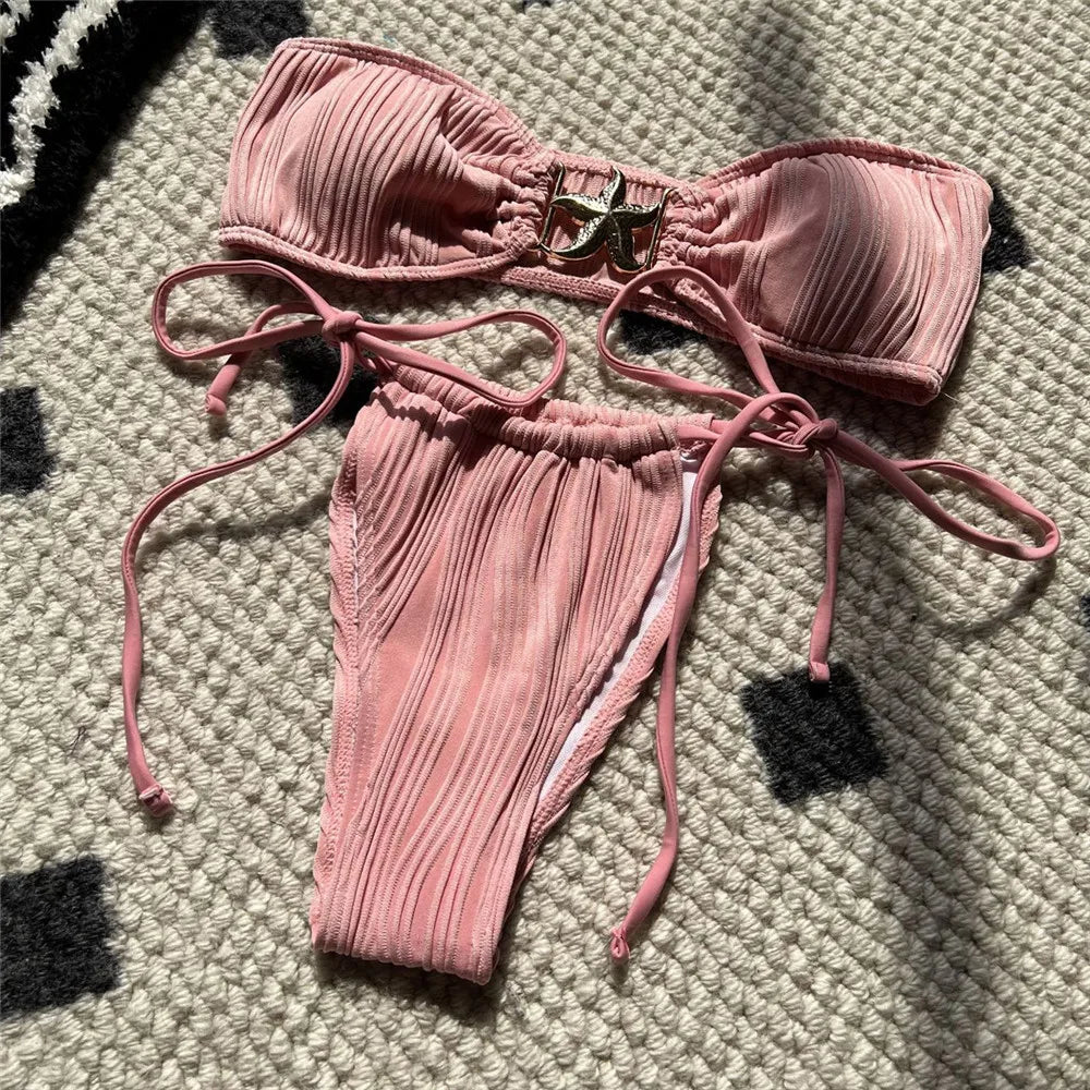 White Micro Thong Bikinis Sets