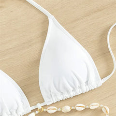 White Shell String Halter Triangle Bikini Set