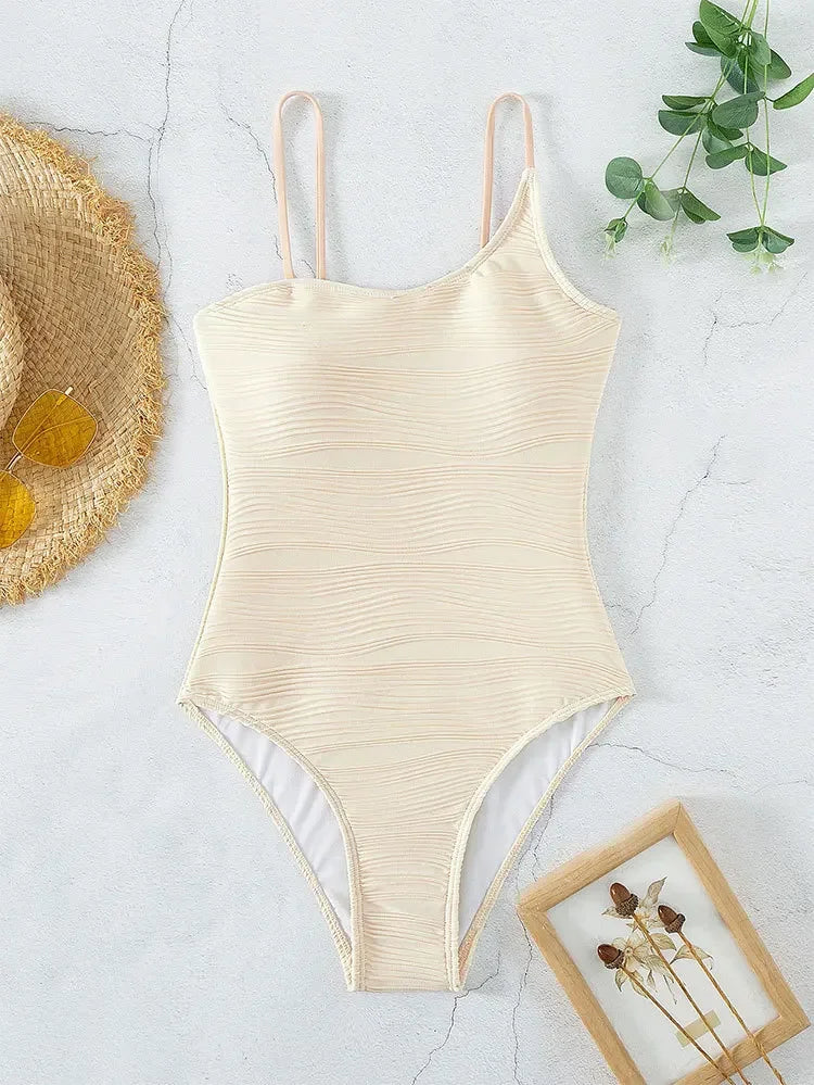 Wrinkle One-Piece Swimsuit Slim Bikini Irregular Suspender Backless Swimwear Monokini Beachwear