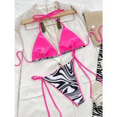 Zebra Print Bikini 2-piece Triangle Bag Swimsuit Fluorescent Bandage Backless Bathing Suit Low Waist Swimwear 2026