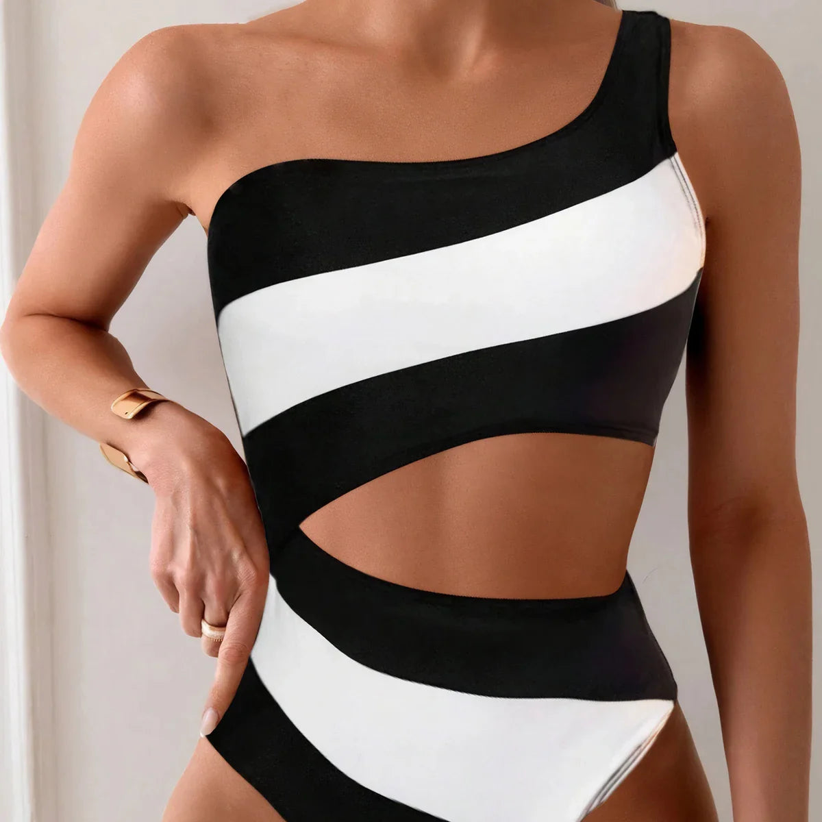 one shoulder one piece swimsuit swimwear bodysuit female body bathing suit