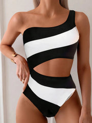 one shoulder one piece swimsuit swimwear bodysuit female body bathing suit