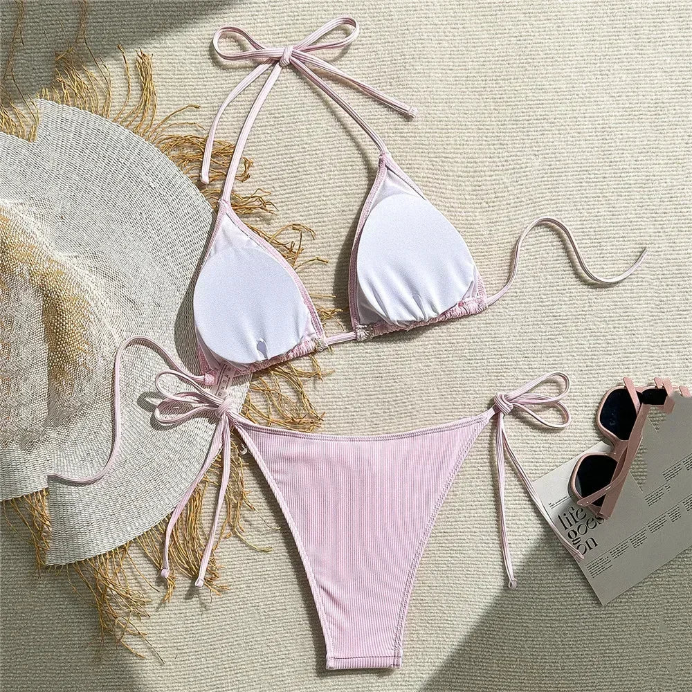 Shell Decoration Swimwear String Halter Bikinis Sets
