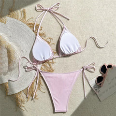 Shell Decoration Swimwear String Halter Bikinis Sets
