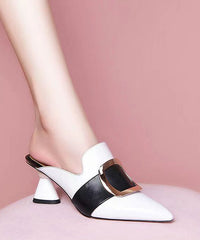 Silvery Stylish Chunky Faux Leather Slide Sandals Pointed Toe