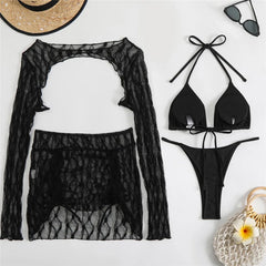 Solid BlackThong Micro Bikinis Sets