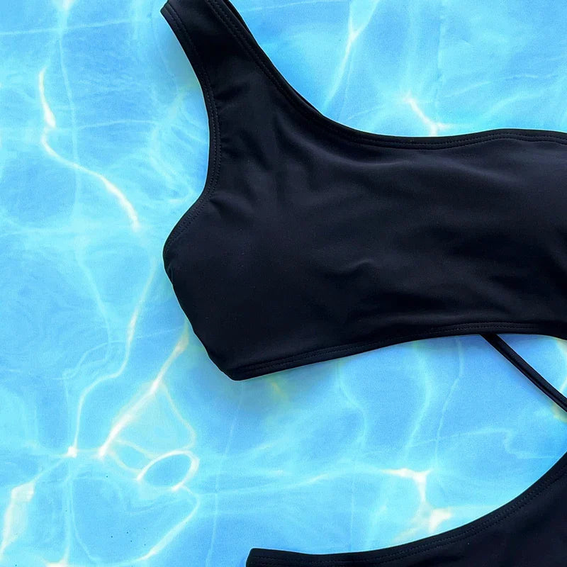 Solid Color Black Swimsuit