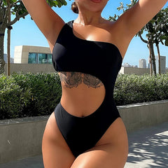 Solid Color Black Swimsuit