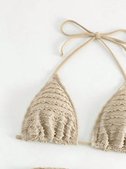 Solid Color Khaki 3-piece Swimsuit
