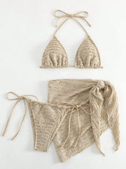 Solid Color Khaki 3-piece Swimsuit
